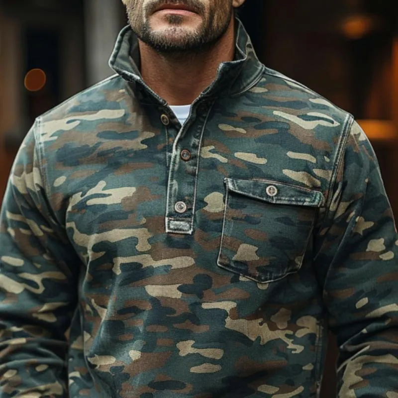 Men's Camouflage Print Chest Pocket Henley Collar Stand Collar Sweatshirt 38618151Y sold by Manly product image thumbnail 2