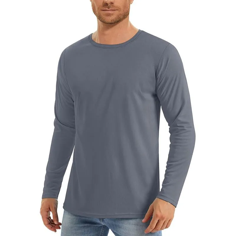 Men's Solid Color Quick-drying Sports Round Neck Long-sleeved T-shirt 49845940X sold by Manly