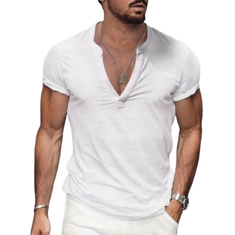 Men's Casual Solid Color Short-sleeved V-neck T-shirt 62078373X sold by Manly