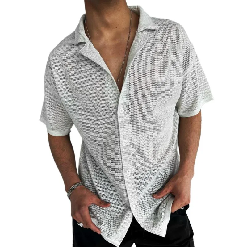 Men's Solid Loose Lapel Short Sleeve Casual Shirt 67501558Z sold by Manly