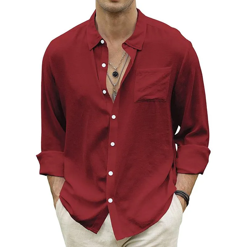 Men's Casual Lapel Linen Long Sleeve Shirt 21204935M sold by Manly product image thumbnail 5