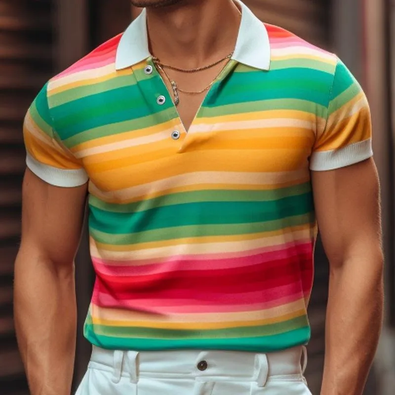 Men's Stripe Print Short Sleeve Lapel Polo Shirt 56376055X sold by Manly product image thumbnail 3