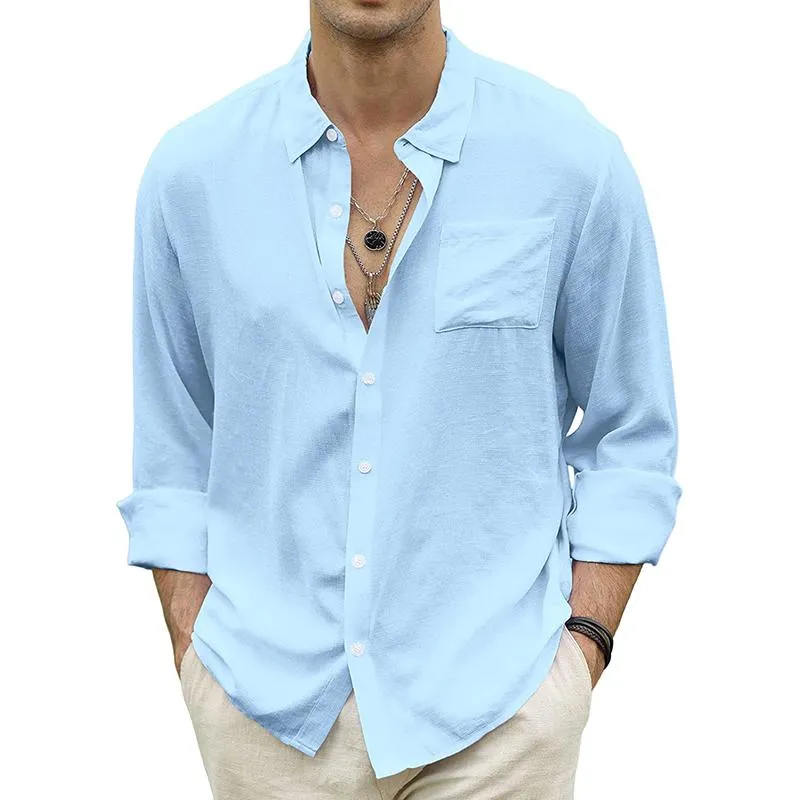 Men's Casual Lapel Linen Long Sleeve Shirt 21204935M sold by Manly product image thumbnail 3