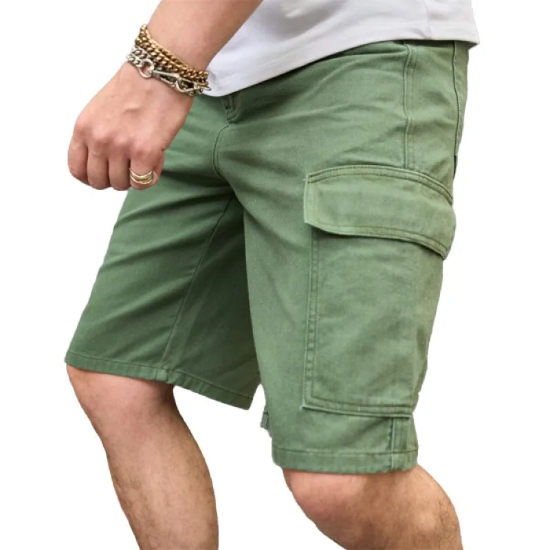 Men's Solid Loose Multi-pocket Cargo Denim Shorts 95425511Z sold by Manly