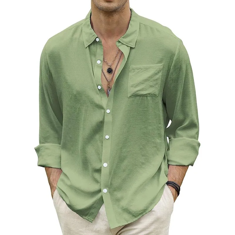 Men's Casual Lapel Linen Long Sleeve Shirt 21204935M sold by Manly product image thumbnail 4