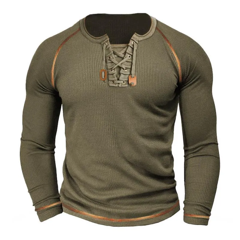 Men's Vintage Waffle Lace-Up Long Sleeve T-Shirt 03671356M sold by Manly