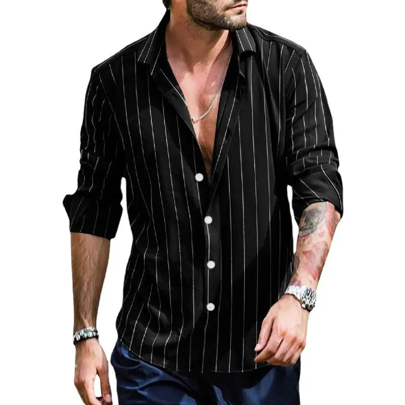 Men's Casual Striped Print Lapel Long Sleeve Shirt 87883573Y sold by Manly
