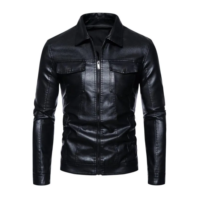 Men's Vintage Lapel Flap Pocket Slim Zipper Motorcycle Leather Jacket 78130766M sold by Manly product image thumbnail 2