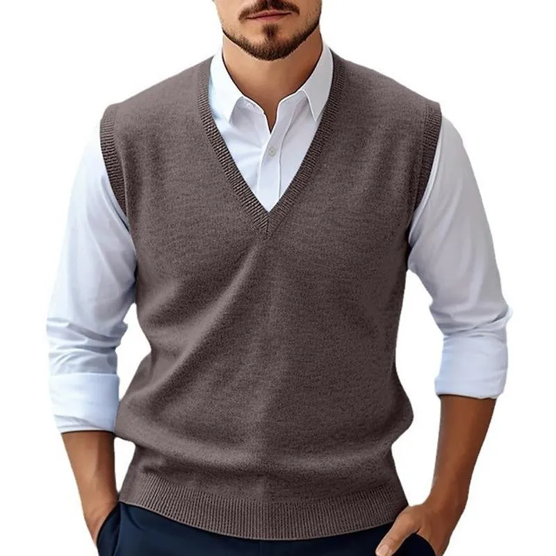 Men's Casual Solid Color V-Neck Sweater Pullover Vest 71149886X sold by Manly