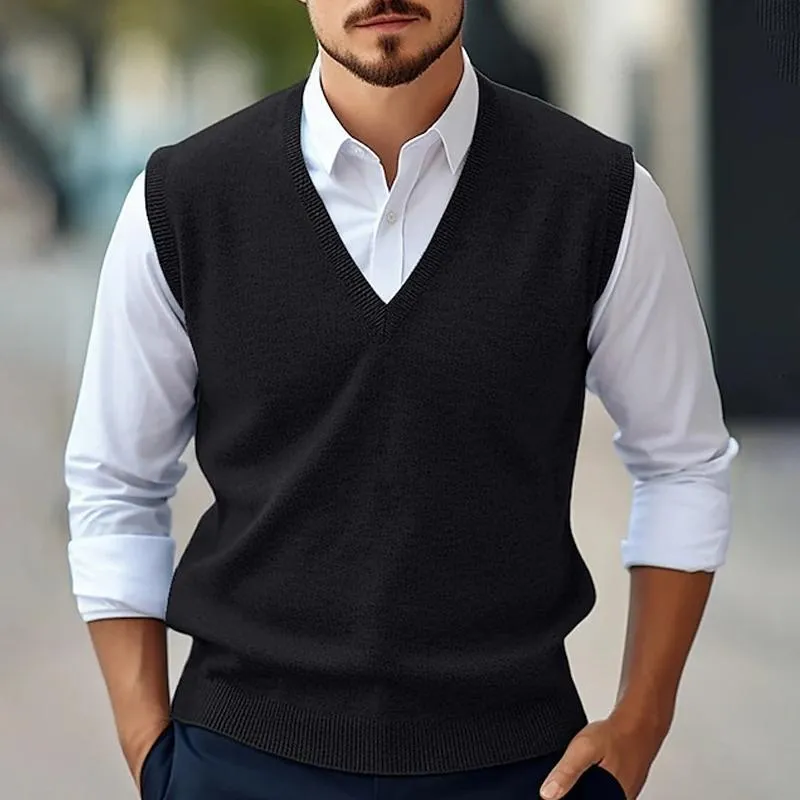 Men's Casual Solid Color V-Neck Sweater Pullover Vest 71149886X sold by Manly product image thumbnail 4
