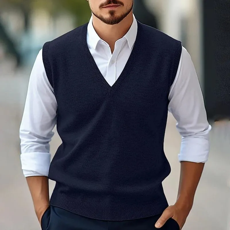 Men's Casual Solid Color V-Neck Sweater Pullover Vest 71149886X sold by Manly product image thumbnail 3