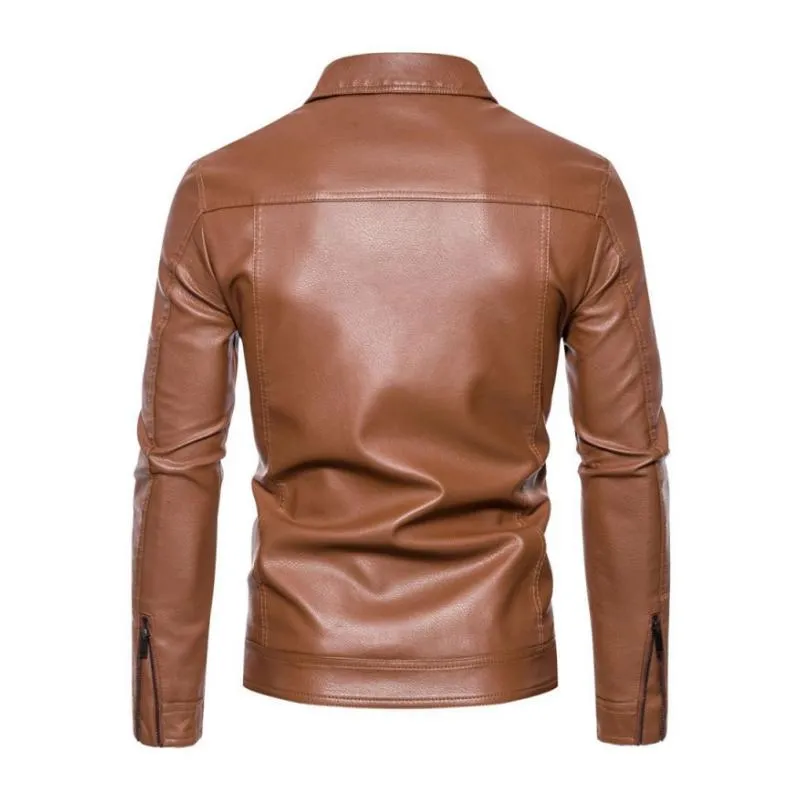Men's Vintage Lapel Flap Pocket Slim Zipper Motorcycle Leather Jacket 78130766M sold by Manly product image thumbnail 5