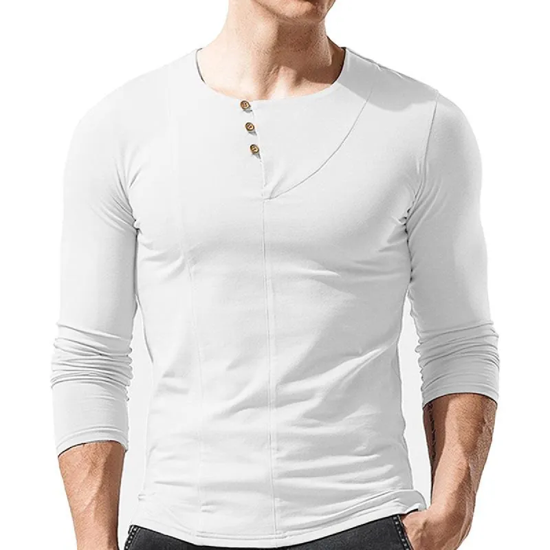 Men's Solid Color Henley Collar Long Sleeve T-Shirt 04364778X sold by Manly