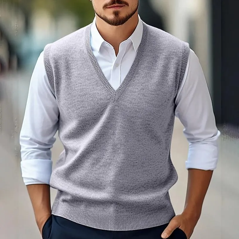 Men's Casual Solid Color V-Neck Sweater Pullover Vest 71149886X sold by Manly product image thumbnail 2