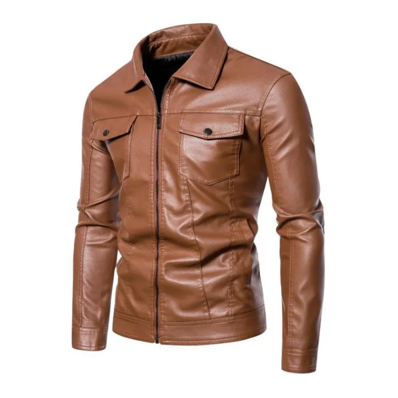 Men's Vintage Lapel Flap Pocket Slim Zipper Motorcycle Leather Jacket 78130766M sold by Manly product image thumbnail 4