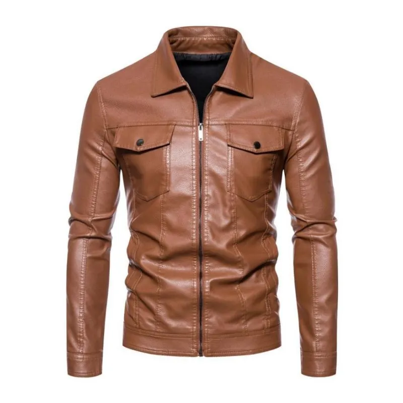 Men's Vintage Lapel Flap Pocket Slim Zipper Motorcycle Leather Jacket 78130766M sold by Manly product image thumbnail 3