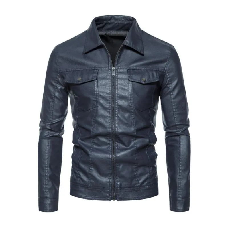 Men's Vintage Lapel Flap Pocket Slim Zipper Motorcycle Leather Jacket 78130766M sold by Manly