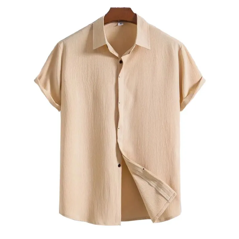 Men's Casual Linen Blended Lapel Loose Short Sleeve Shirt 45558240M sold by Manly