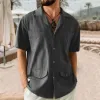 Men's Casual Solid Color Cuban Collar Multi-Pocket Short Sleeve Shirt 80419561Y sold by Manly