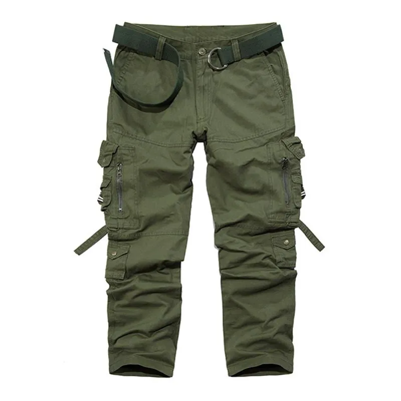 Men's Solid Cotton Multi-pocket Straight Cargo Pants 42121039Z sold by Manly