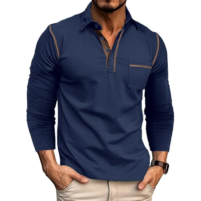 Men's Casual Colorblock Lapel Patch Pocket Long Sleeve Polo Shirt 87836608M sold by Manly