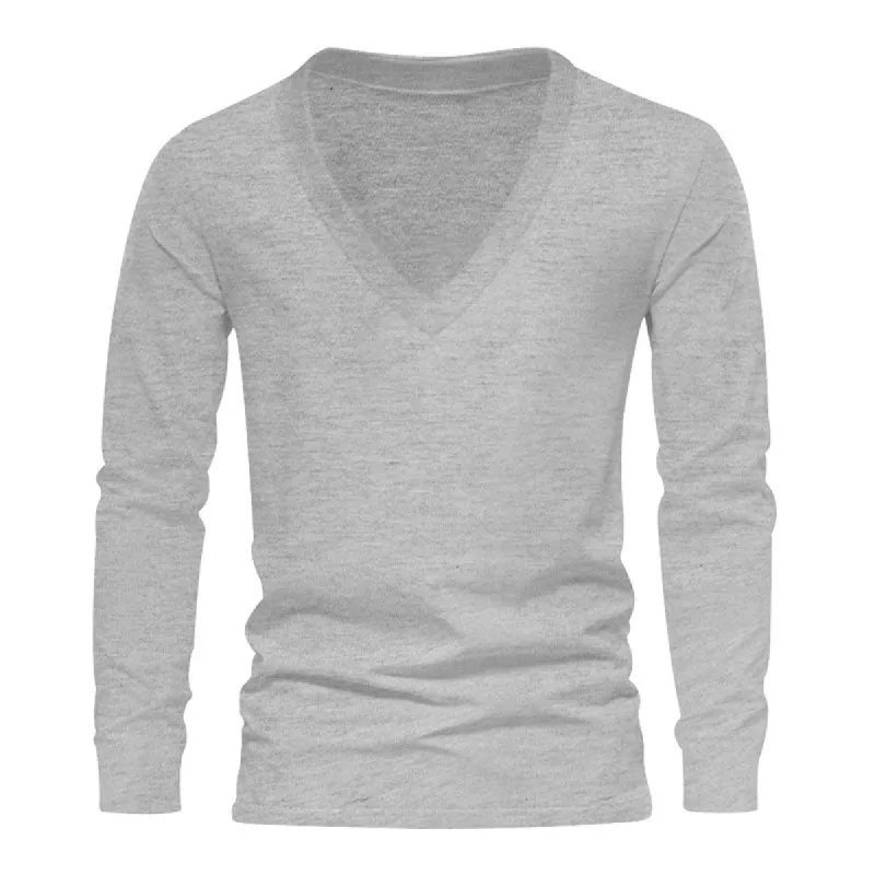 Men's Casual Solid Color Deep V-Neck Long-Sleeved T-Shirt 72728362M sold by Manly