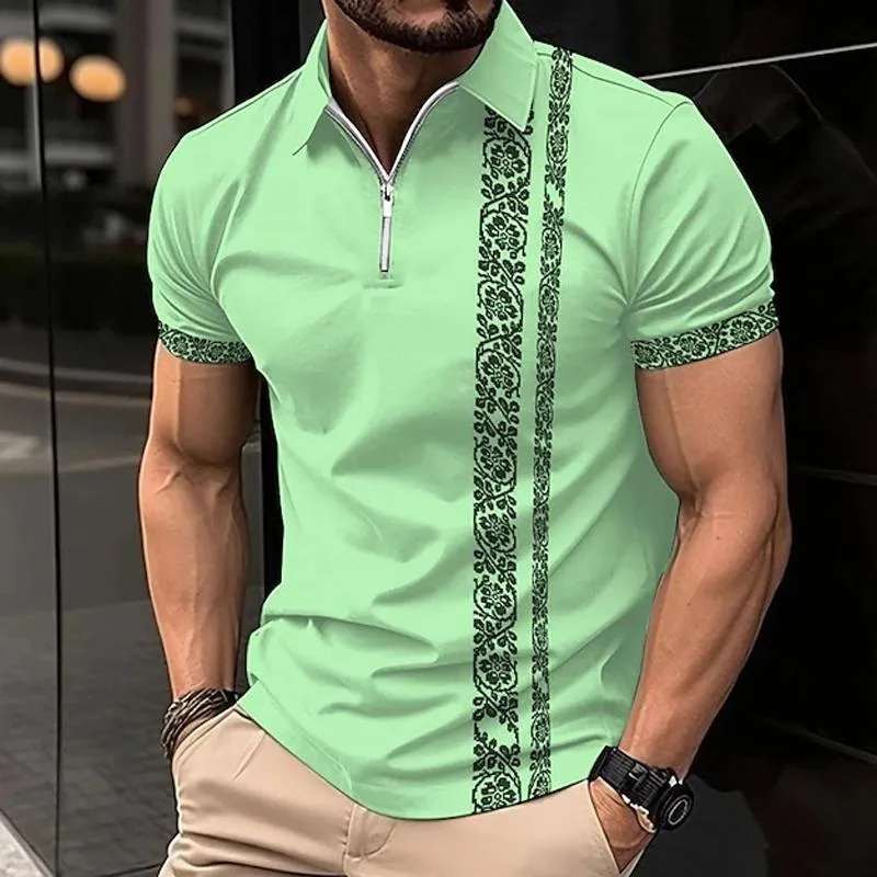 Men's Casual Printed Zipper Short Sleeve Polo Shirt 69618702Y sold by Manly product image thumbnail 3