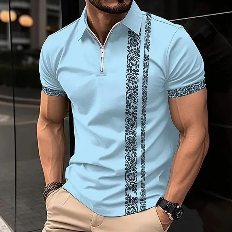 Men's Casual Printed Zipper Short Sleeve Polo Shirt 69618702Y sold by Manly product image thumbnail 2