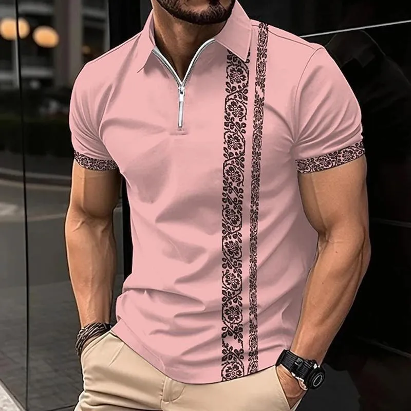 Men's Casual Printed Zipper Short Sleeve Polo Shirt 69618702Y sold by Manly product image thumbnail 4