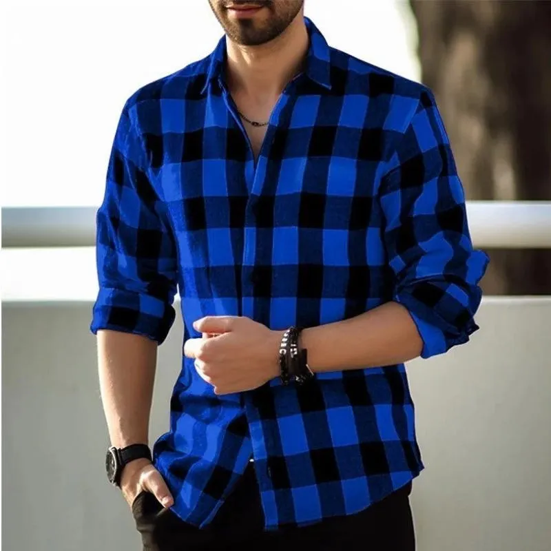 Men's Plaid Loose Long-Sleeved Shirt 78779579Y sold by Manly product image thumbnail 3