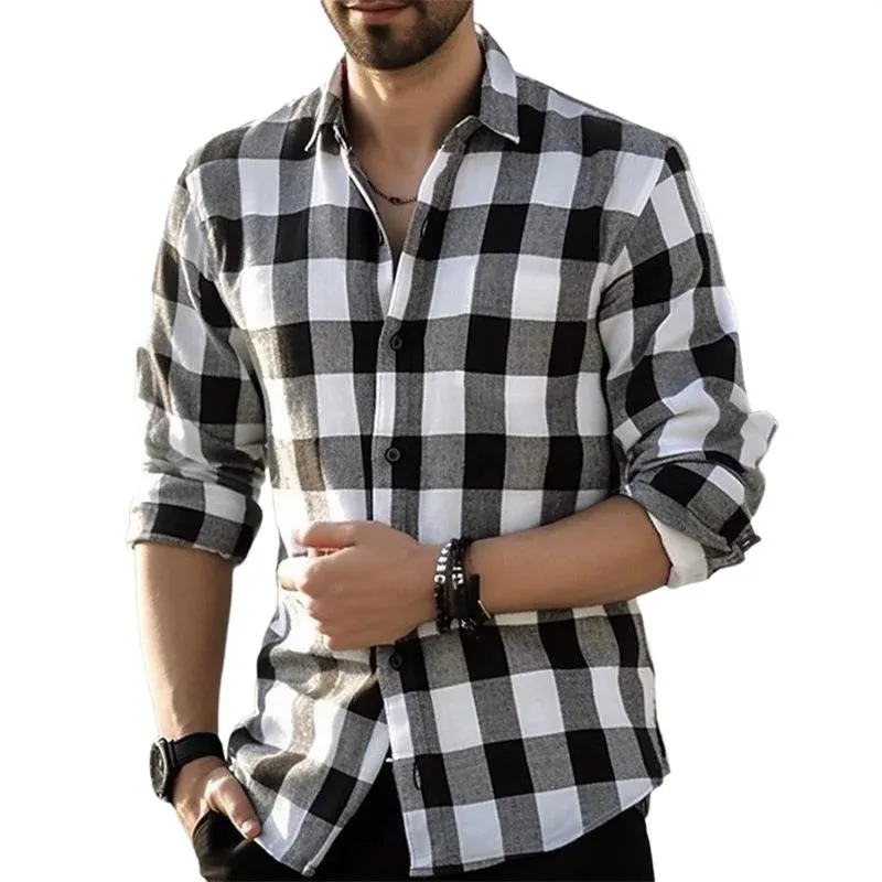 Men's Plaid Loose Long-Sleeved Shirt 78779579Y sold by Manly