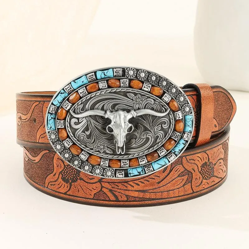 Men's Vintage Embossed Western Cowhide Leather Belt 83232677Y sold by Manly product image thumbnail 2