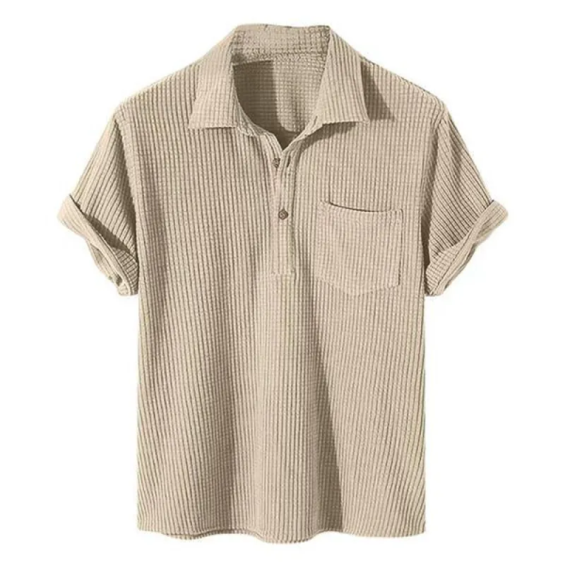 Men's Casual Loose Short Sleeve Waffle Polo Shirt 21750552M sold by Manly