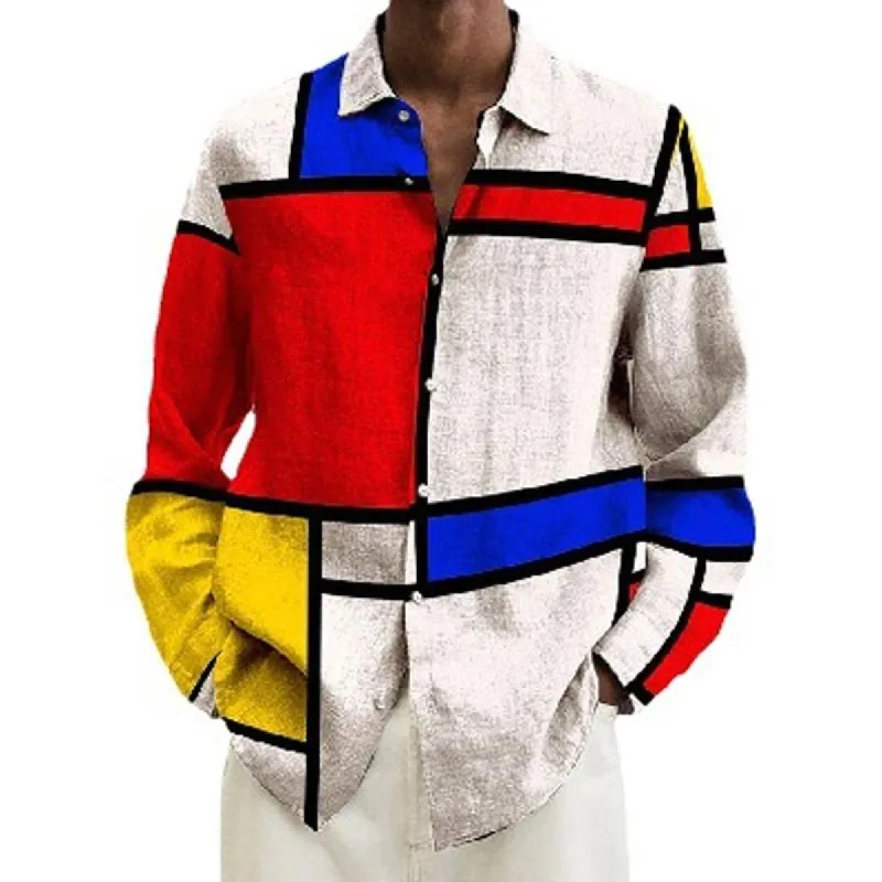 Men's Hawaiian Plaid Contrast Print Casual Lapel Long Sleeve Shirt 14390129X sold by Manly