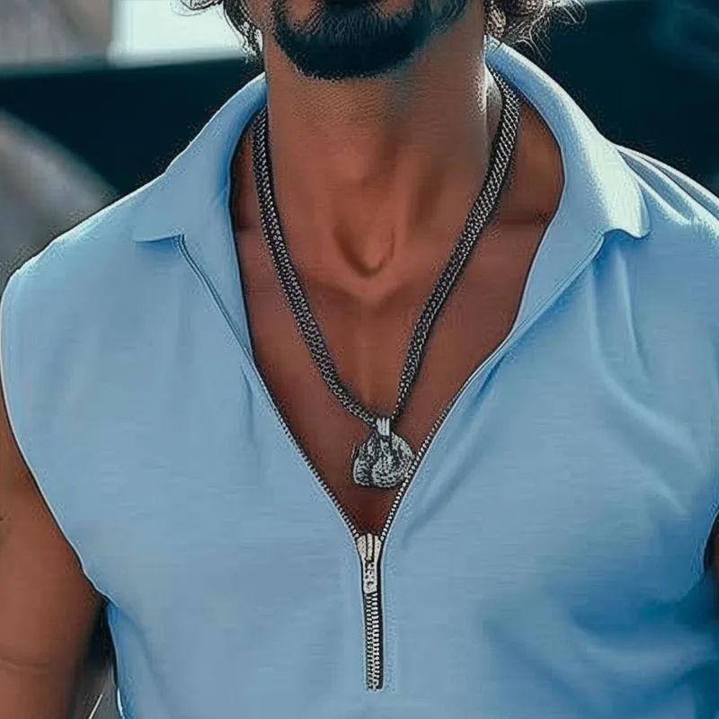 Men's Solid Zip Lapel Sleeveless Tank Top 97925467Z sold by Manly product image thumbnail 3