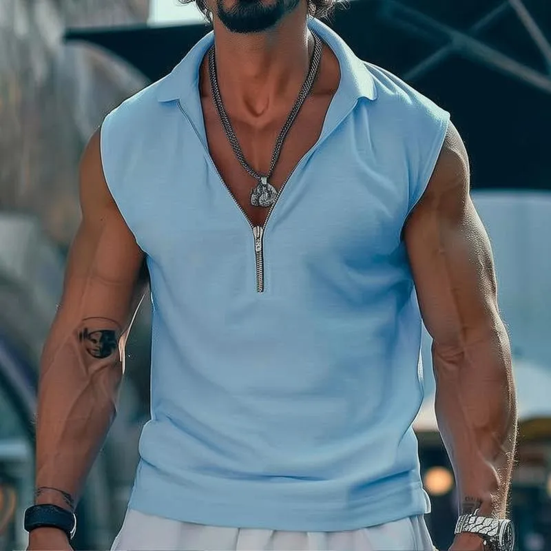 Men's Solid Zip Lapel Sleeveless Tank Top 97925467Z sold by Manly product image thumbnail 2