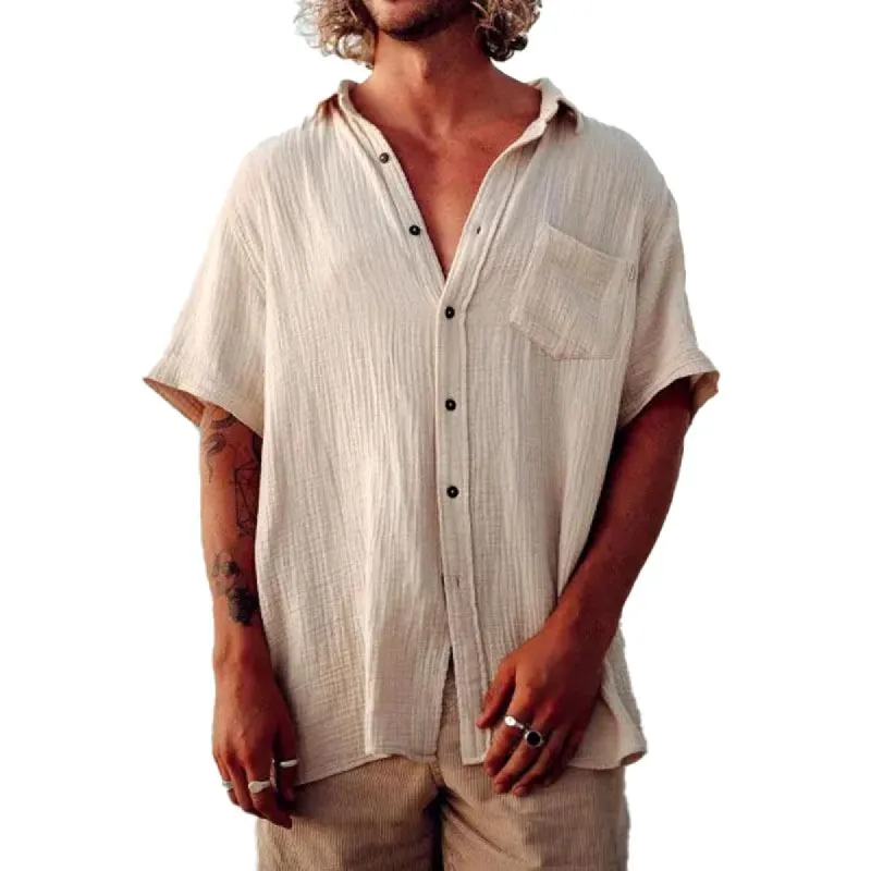 Men's Solid Color Lapel Chest Pocket Short Sleeve Shirt 72532210Y sold by Manly