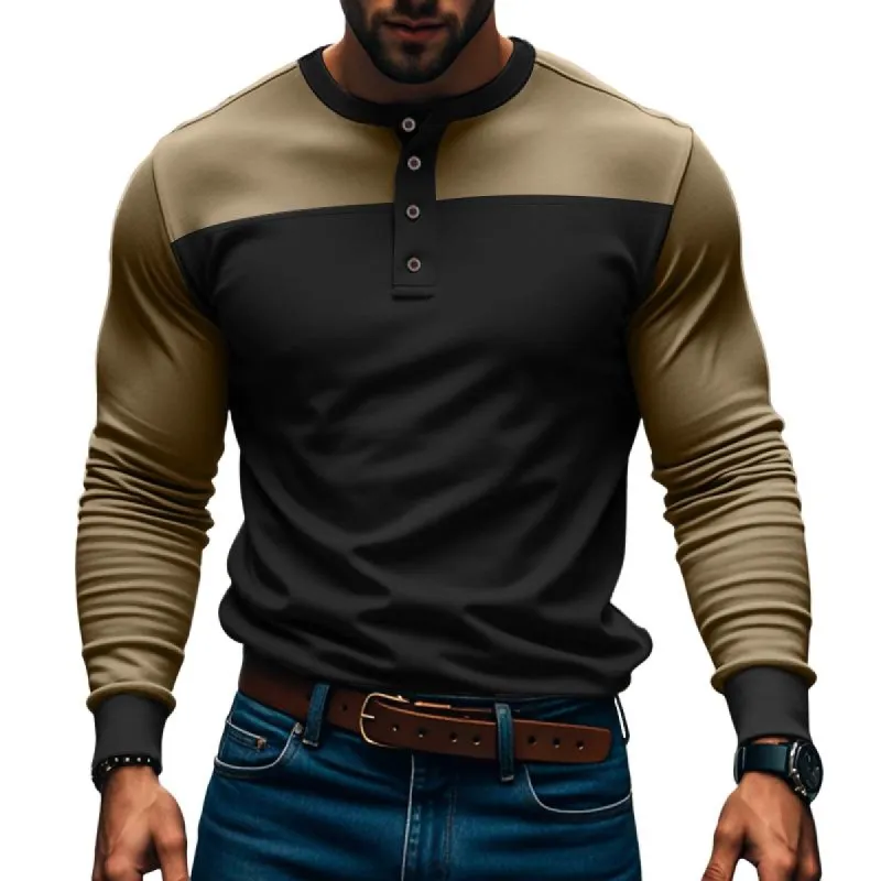 Men's Casual Vintage Long Sleeve Colorblock Henley T-Shirt 76480542X sold by Manly