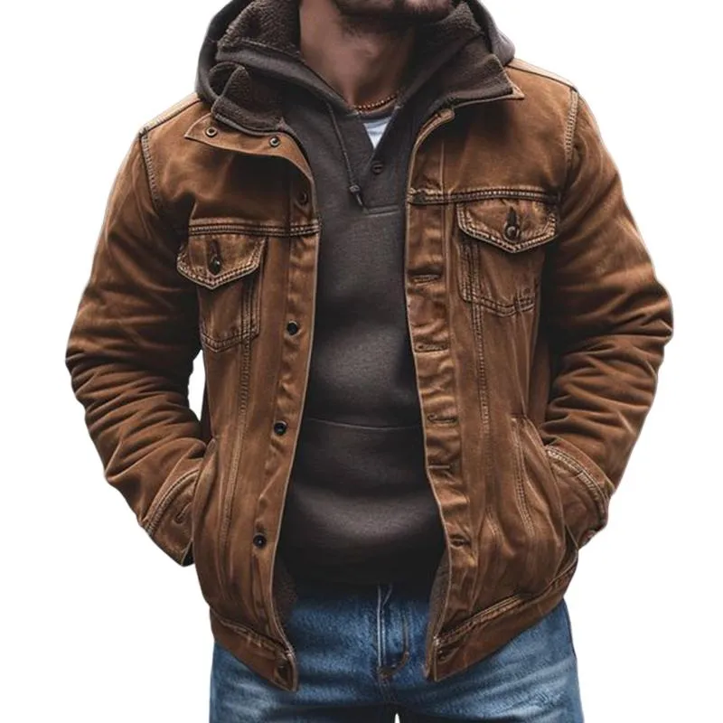 Men's Casual Vintage Pocket Washed Lapel Jacket 75351880TO sold by Manly