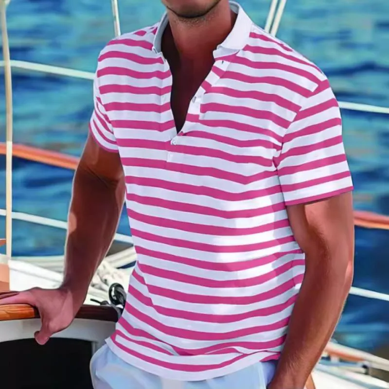 Men's Retro Stripe Print Short Sleeve Polo Shirt 29795184Y sold by Manly product image thumbnail 4