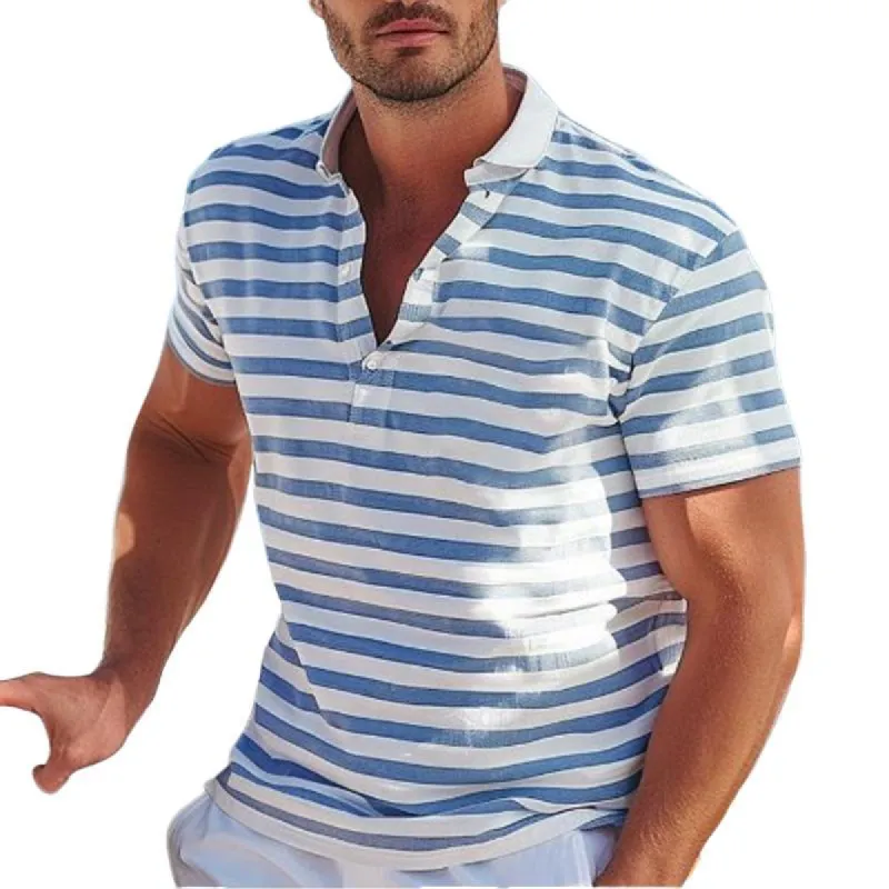 Men's Retro Stripe Print Short Sleeve Polo Shirt 29795184Y sold by Manly