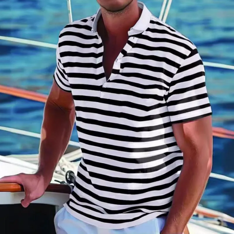 Men's Retro Stripe Print Short Sleeve Polo Shirt 29795184Y sold by Manly product image thumbnail 2