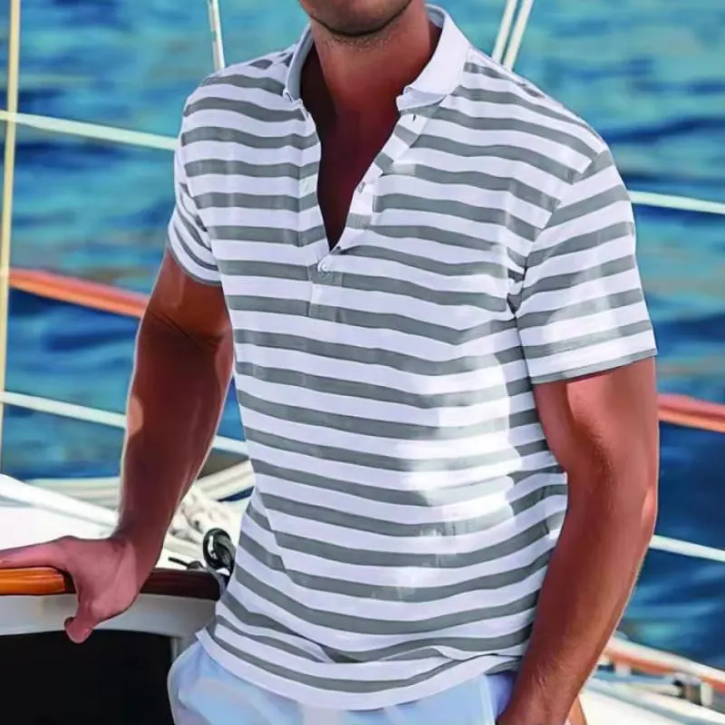 Men's Retro Stripe Print Short Sleeve Polo Shirt 29795184Y sold by Manly product image thumbnail 3