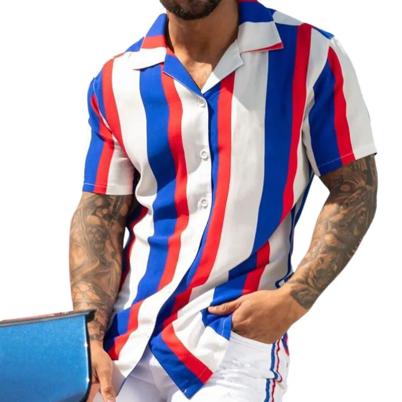 Men's Casual Retro Striped Print Short Sleeve Shirt 58916996TO sold by Manly