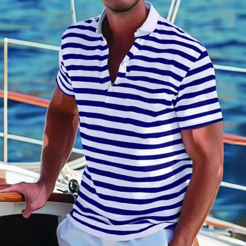 Men's Retro Stripe Print Short Sleeve Polo Shirt 29795184Y sold by Manly product image thumbnail 5