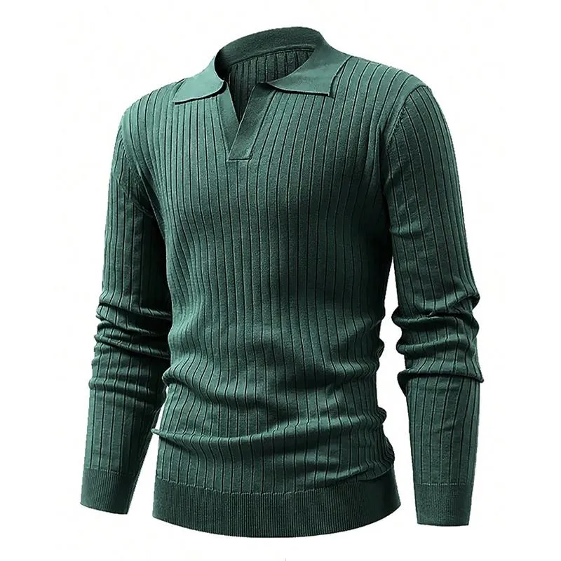 Men's Casual Solid Color Pit Article Fabricsv-Neck Long-Sleeved Sweater 96117284Y sold by Manly product image thumbnail 3