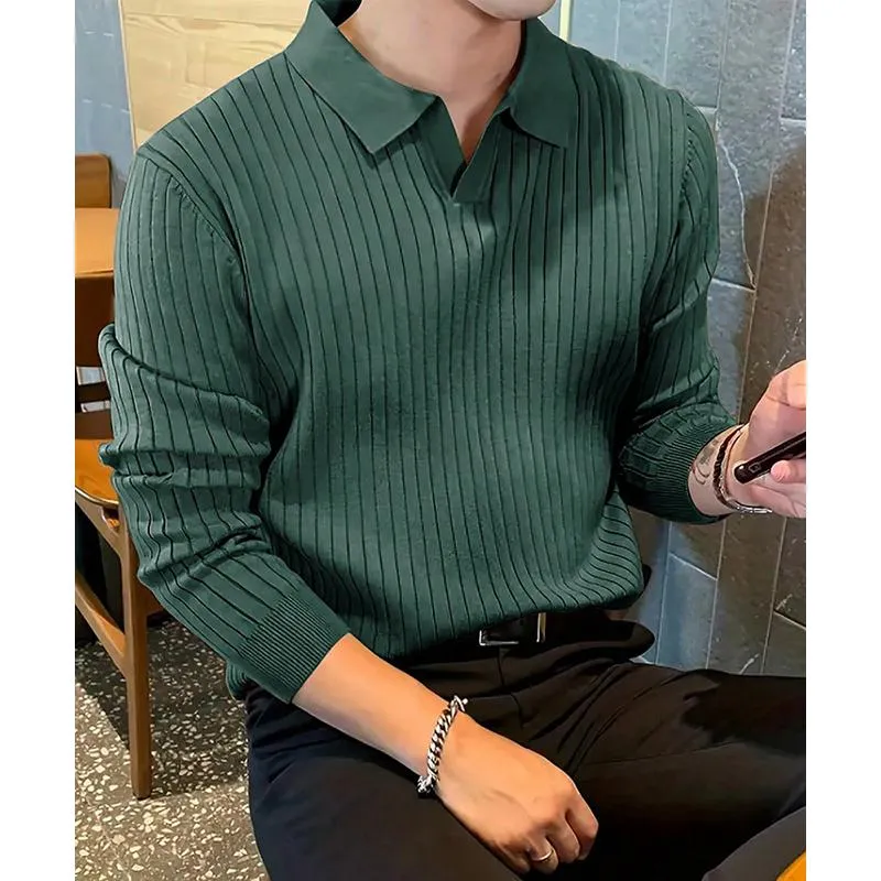 Men's Casual Solid Color Pit Article Fabricsv-Neck Long-Sleeved Sweater 96117284Y sold by Manly product image thumbnail 2