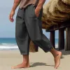Men's Solid Loose Cotton And Linen Elastic Waist Casual Pants 86557479Z sold by Manly