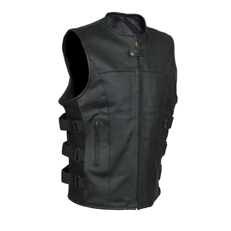Men'S Vintage Solid Color Zipper Strap Leather Vest 15598256Y sold by Manly
