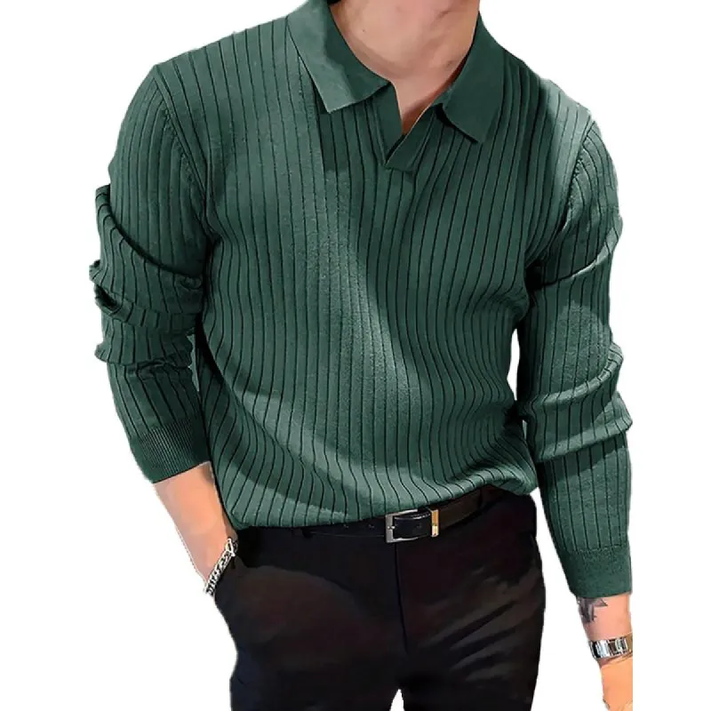 Men's Casual Solid Color Pit Article Fabricsv-Neck Long-Sleeved Sweater 96117284Y sold by Manly